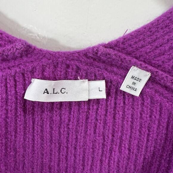 A.L.C. Women's Melanie Wool Cropped Sweater Sz L Orchid Bold Minimalism Designer - Picture 3 of 8